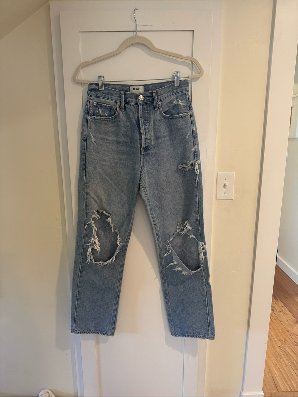 AGOLDE Light Wash Distressed Straight-Leg Jeans